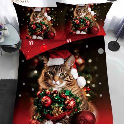 Коледен единичен комплект спално бельо с ластик - QY008