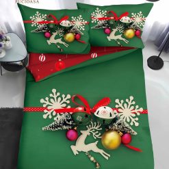 Коледен единичен комплект спално бельо с ластик - QY033