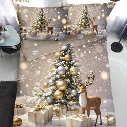 Коледен единичен комплект спално бельо с ластик - QY044